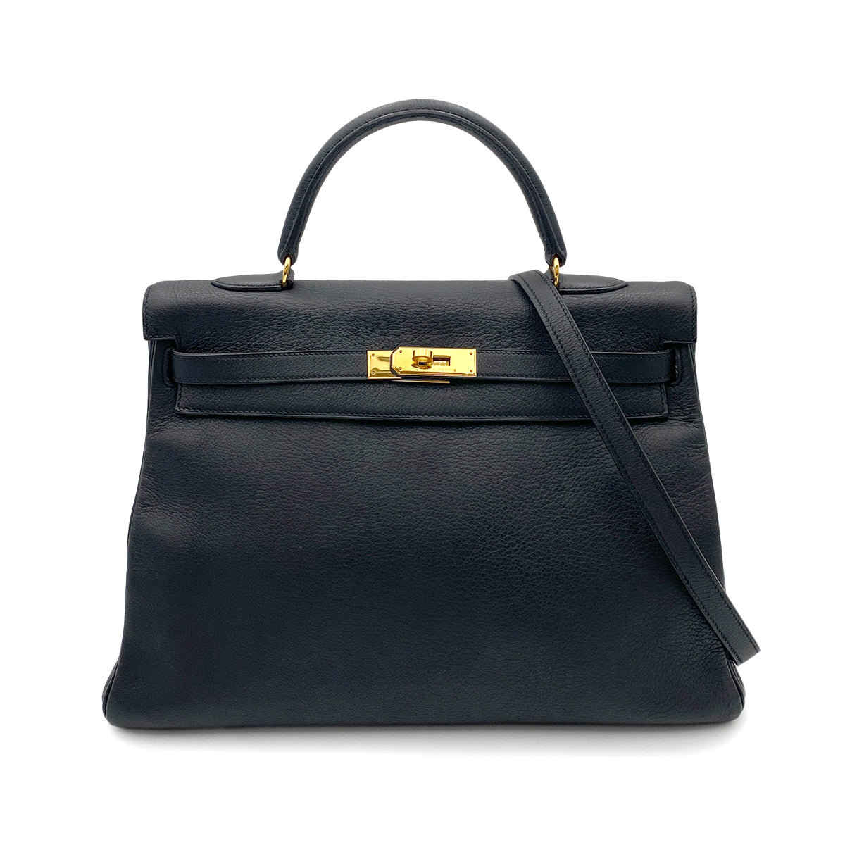 HERMES KELLY 35 RETOURNE BLACK TAURILLON CLEMENCE HAND SHOULDER BAG □A GHW 90264748
