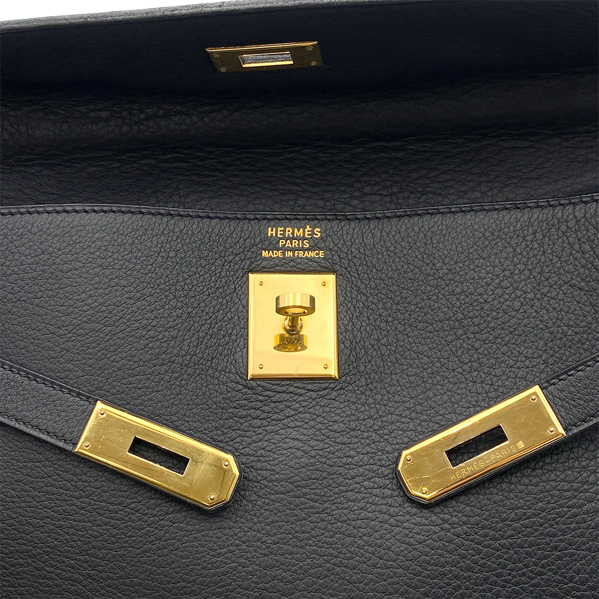 HERMES KELLY 35 RETOURNE BLACK TAURILLON CLEMENCE HAND SHOULDER BAG □A GHW 90264748