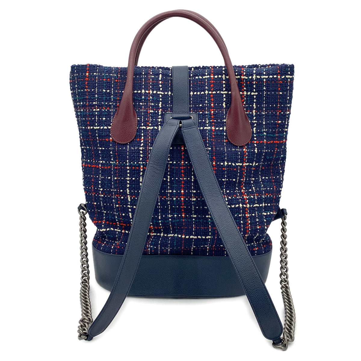 CHANEL AIRLINE CHAIN TOTE BACKPACK NAVY RED TWEED LEATHER 90264750