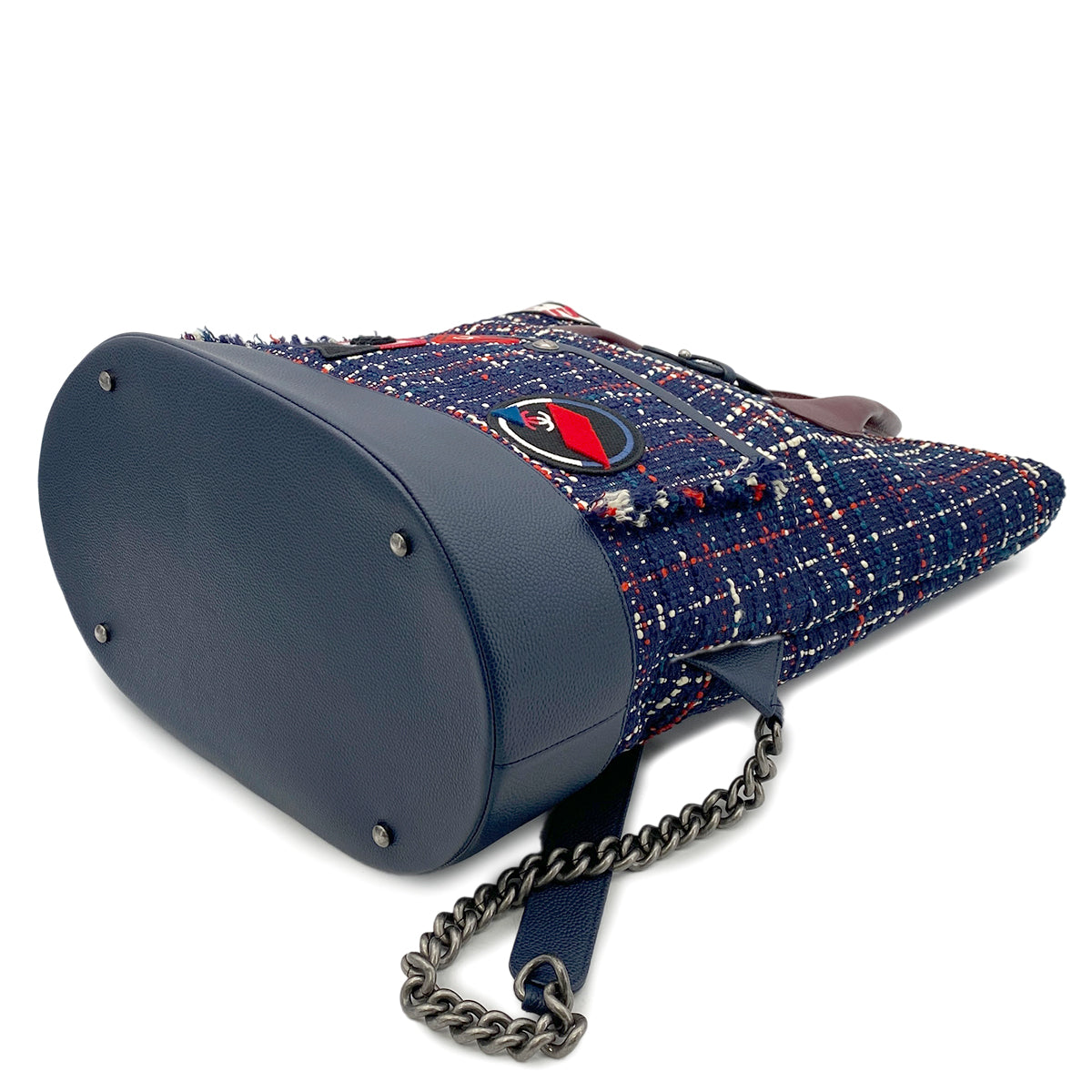 CHANEL AIRLINE CHAIN TOTE BACKPACK NAVY RED TWEED LEATHER 90264750