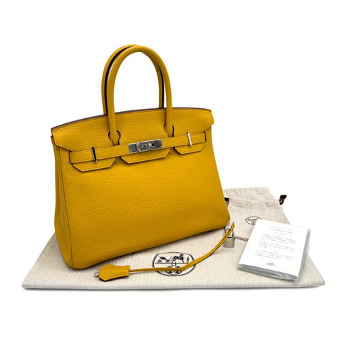 HERMES BIRKIN 30 JAUNE AMBER TOGO HAND BAG D PALLADIUM HARDWARE 90264751 - PURPOSE