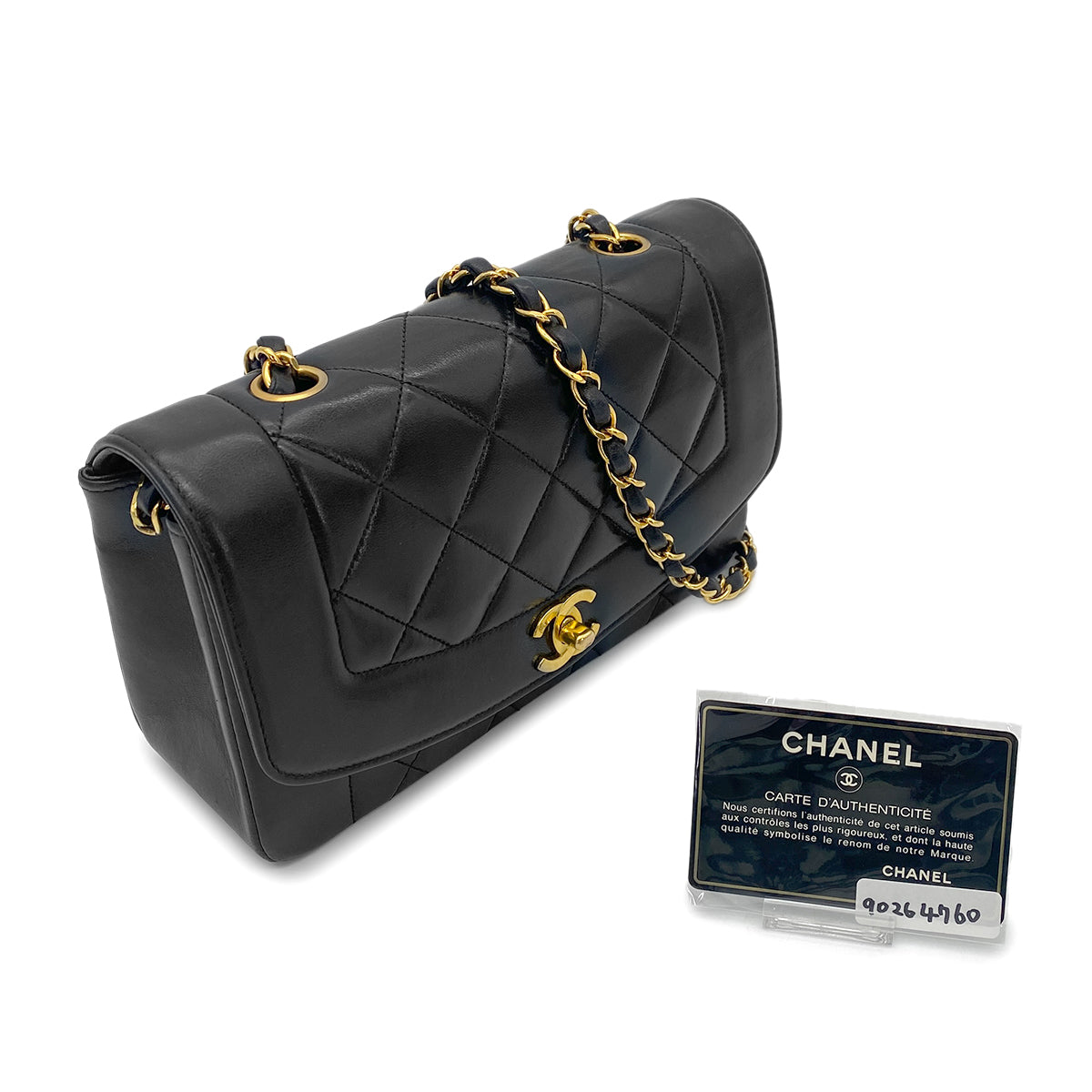 CHANEL VINTAGE DIANA SMALL CHAIN SHOULDER BAG BLACK LAMB SKIN 90264760