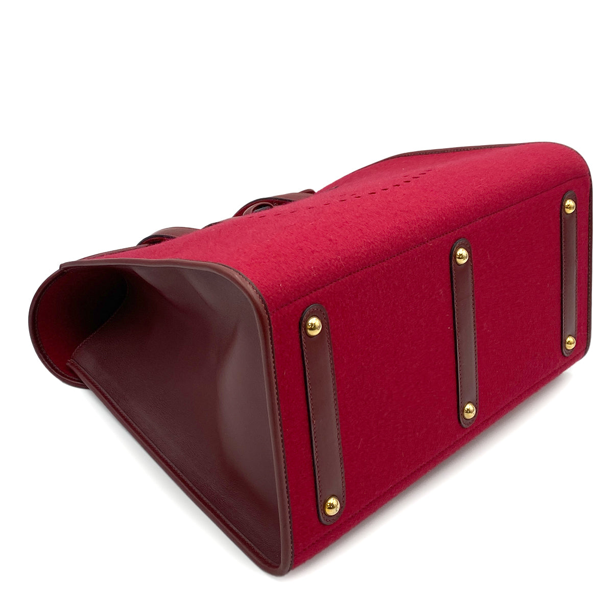 HERMES FEU DOU TOTE BAG ROUGE FELT FABRIC LEATHER 90264797