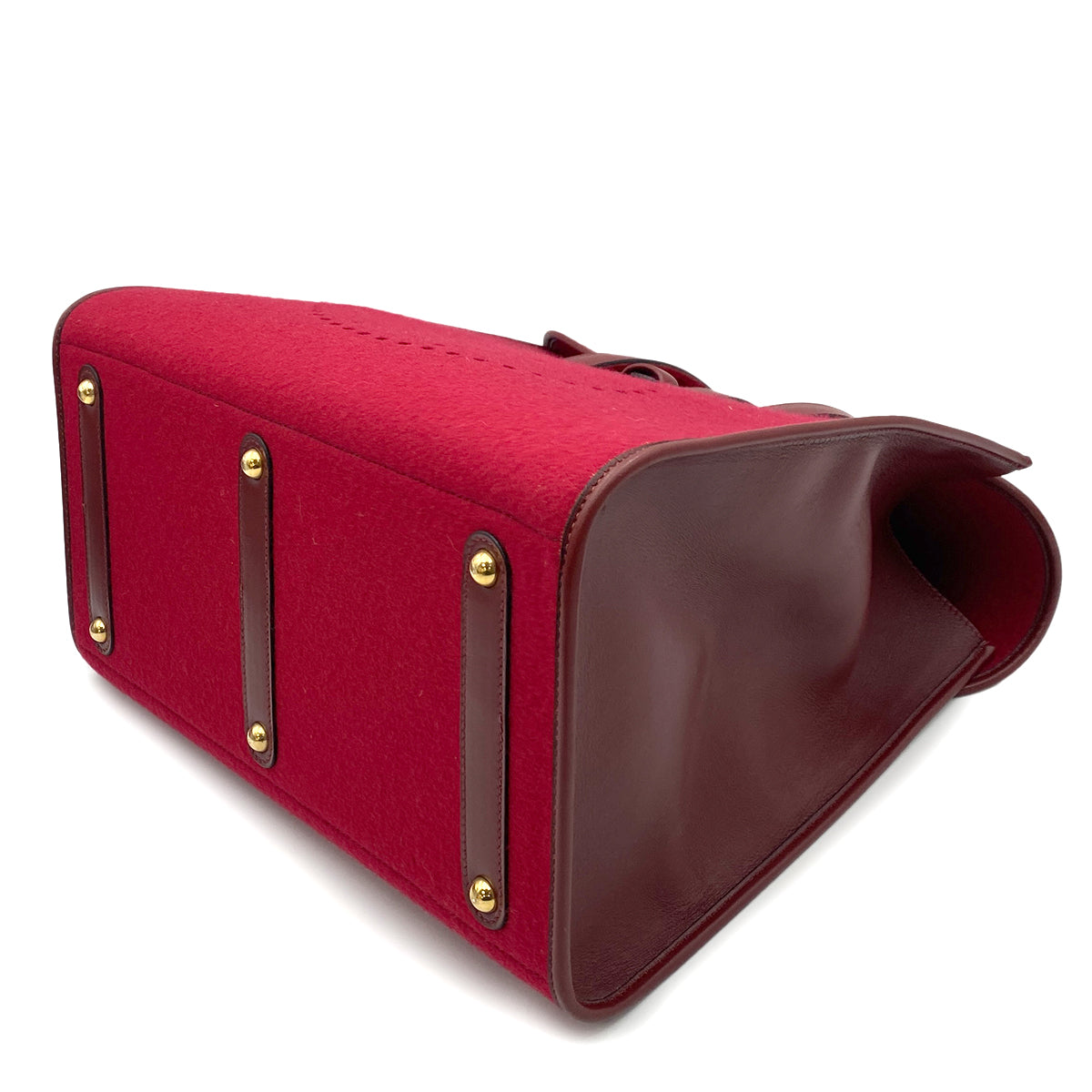 HERMES FEU DOU TOTE BAG ROUGE FELT FABRIC LEATHER 90264797
