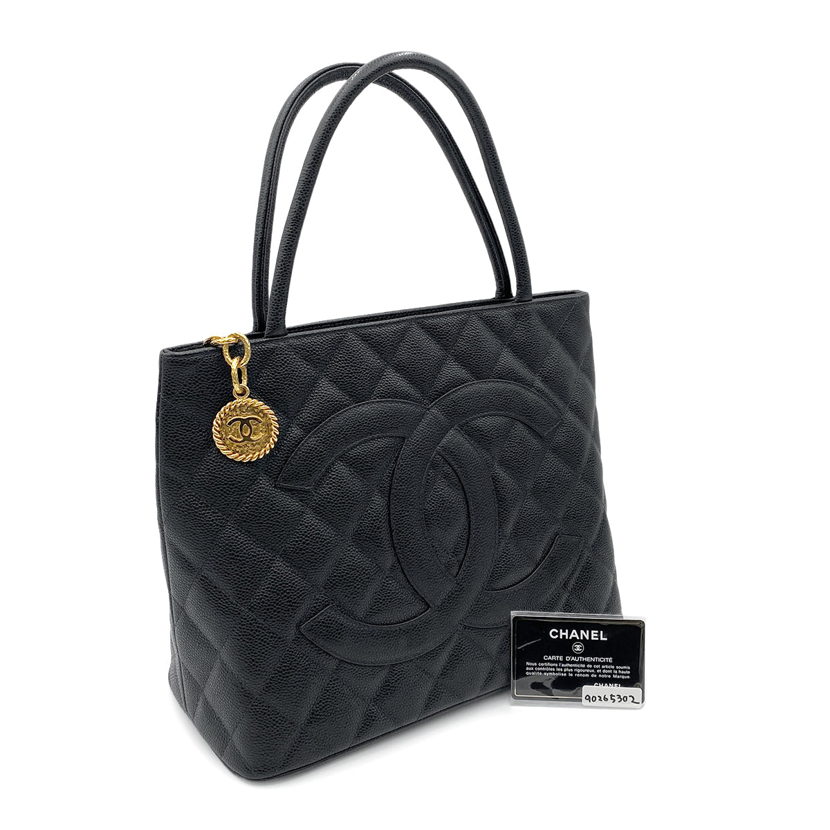 CHANEL VINTAGE MEDALLION TOTE BAG BLACK CAVIAR SKIN 90265302