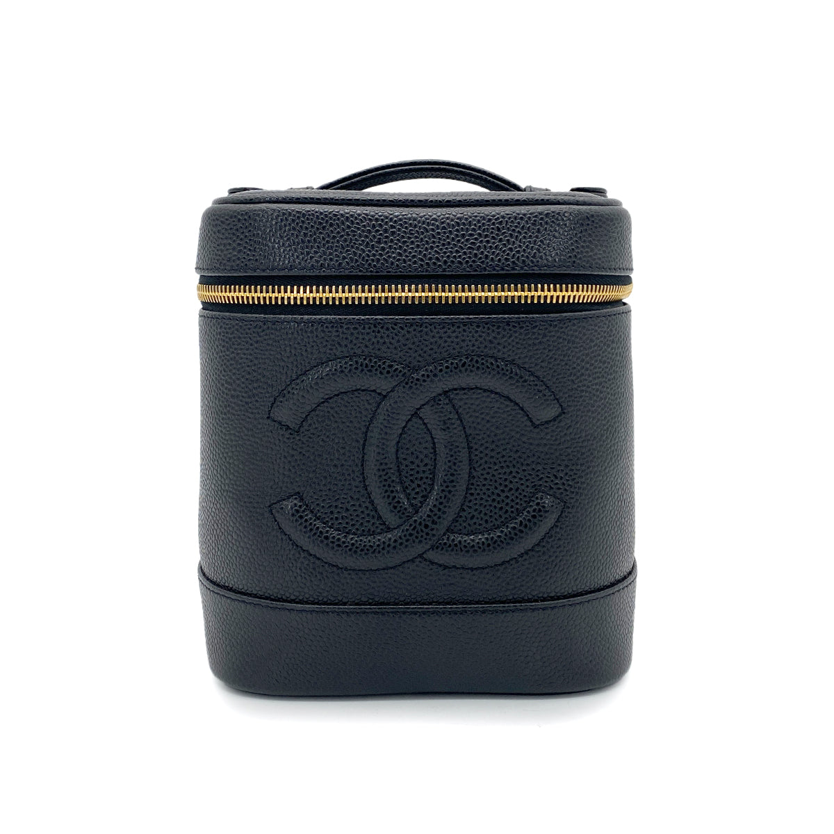 CHANEL VINTAGE VANITY HAND BAG BLACK CAVIAR SKIN 90265305