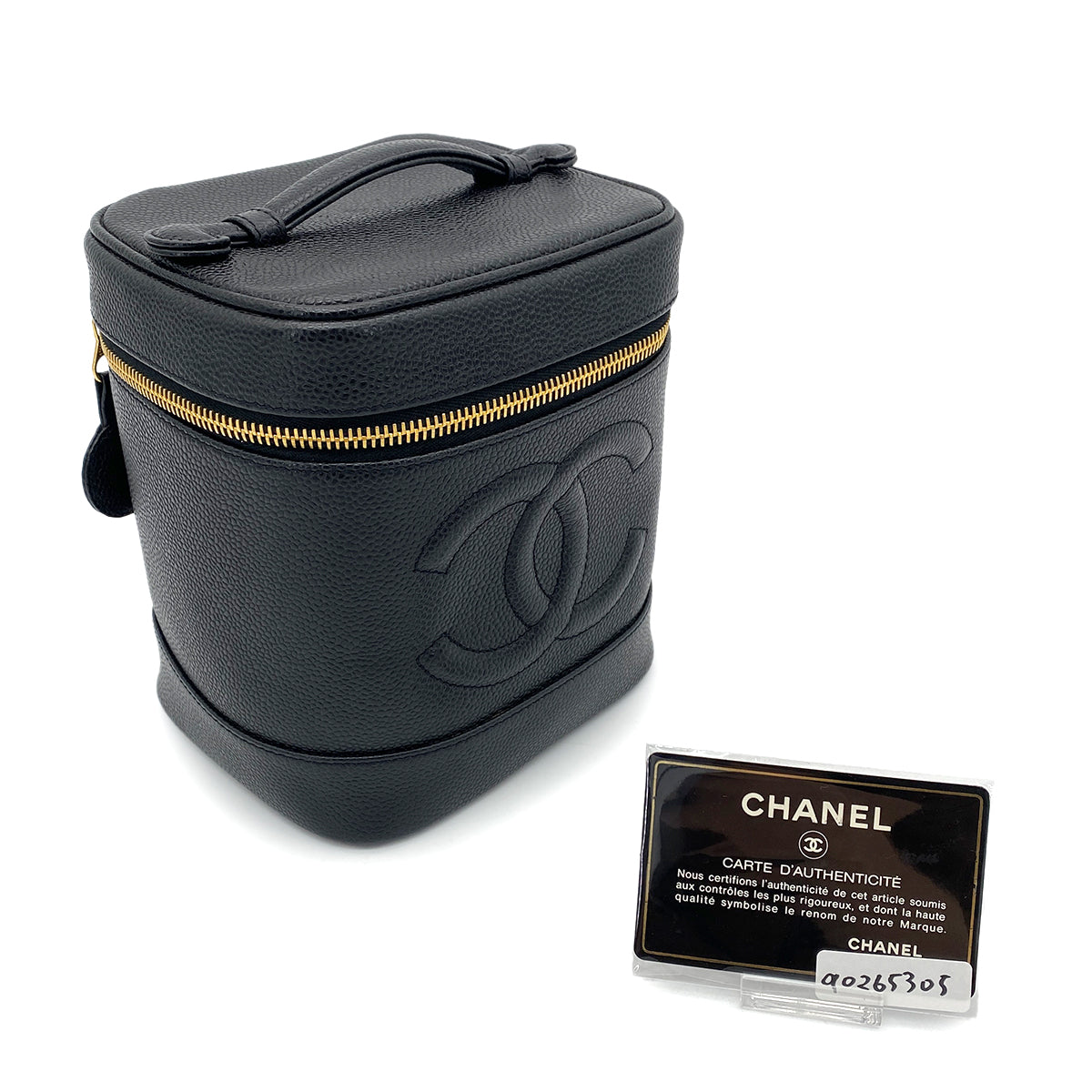 CHANEL VINTAGE VANITY HAND BAG BLACK CAVIAR SKIN 90265305