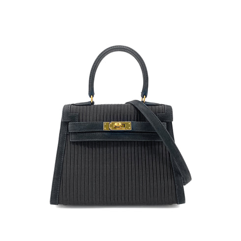 HERMES MINI KELLY 20 BLACK DEBRIS SATIN PLEATS HAND SHOULDER BAG 〇U GHW 90265308 - PURPOSE