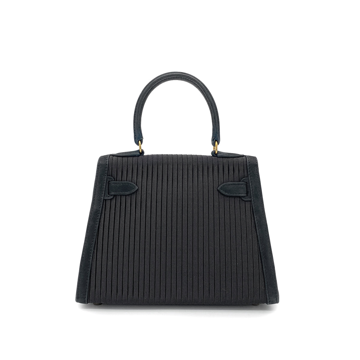 HERMES MINI KELLY 20 BLACK DEBRIS SATIN PLEATS HAND SHOULDER BAG 〇U GHW 90265308