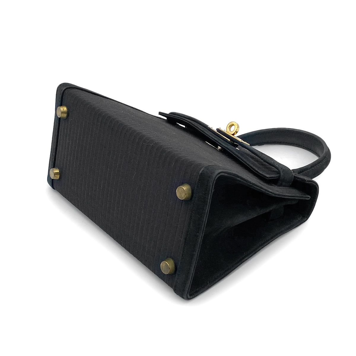 HERMES MINI KELLY 20 BLACK DEBRIS SATIN PLEATS HAND SHOULDER BAG 〇U GHW 90265308