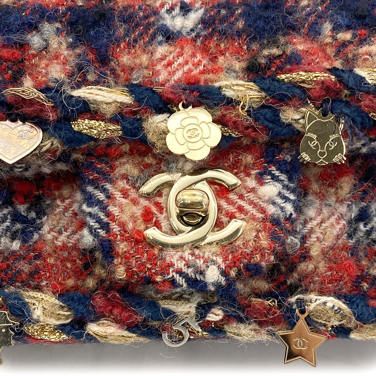 CHANEL MATELASSE MINI CHAIN SHOULDER BAG ICON CHARM MULTI COLOR TWEED 90265311