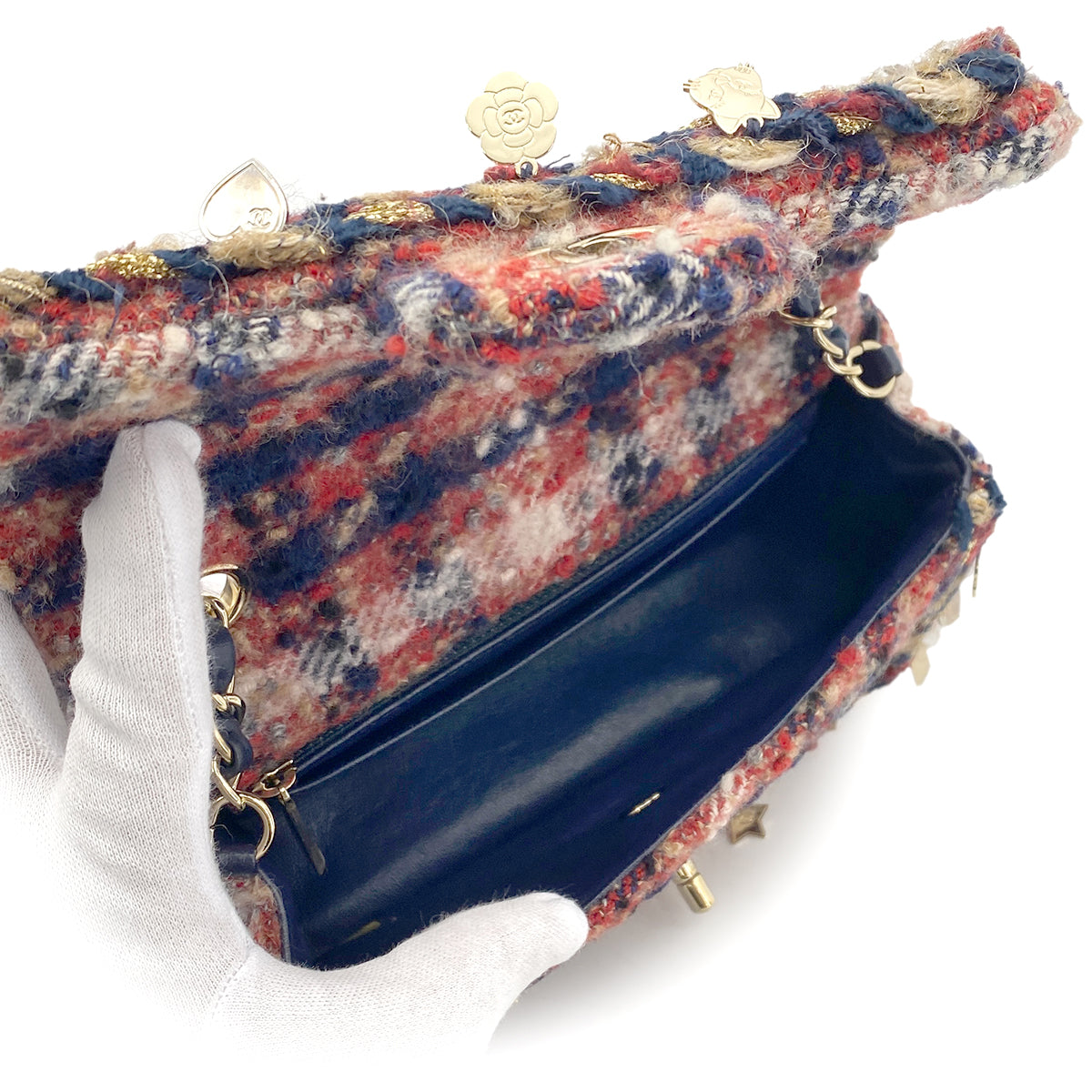 CHANEL MATELASSE MINI CHAIN SHOULDER BAG ICON CHARM MULTI COLOR TWEED 90265311