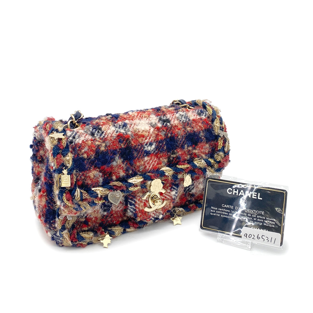 CHANEL MATELASSE MINI CHAIN SHOULDER BAG ICON CHARM MULTI COLOR TWEED 90265311