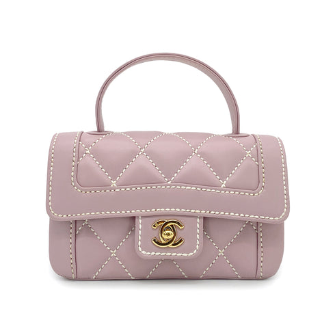 CHANEL VINTAGE WILD STITCH HAND BAG PURPLE LAMB SKIN 90265322 - PURPOSE