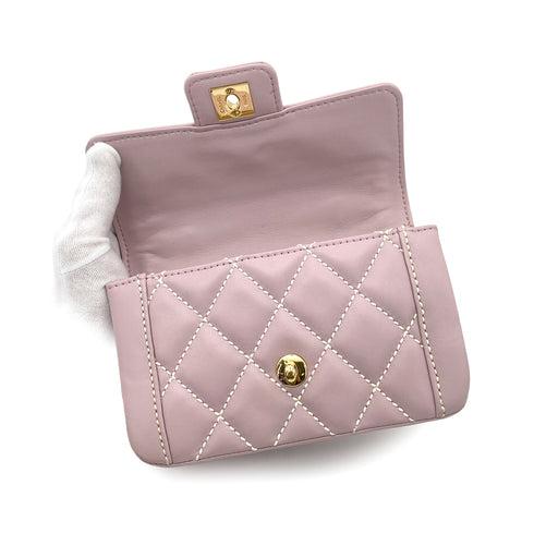 CHANEL VINTAGE WILD STITCH HAND BAG PURPLE LAMB SKIN 90265322 - PURPOSE