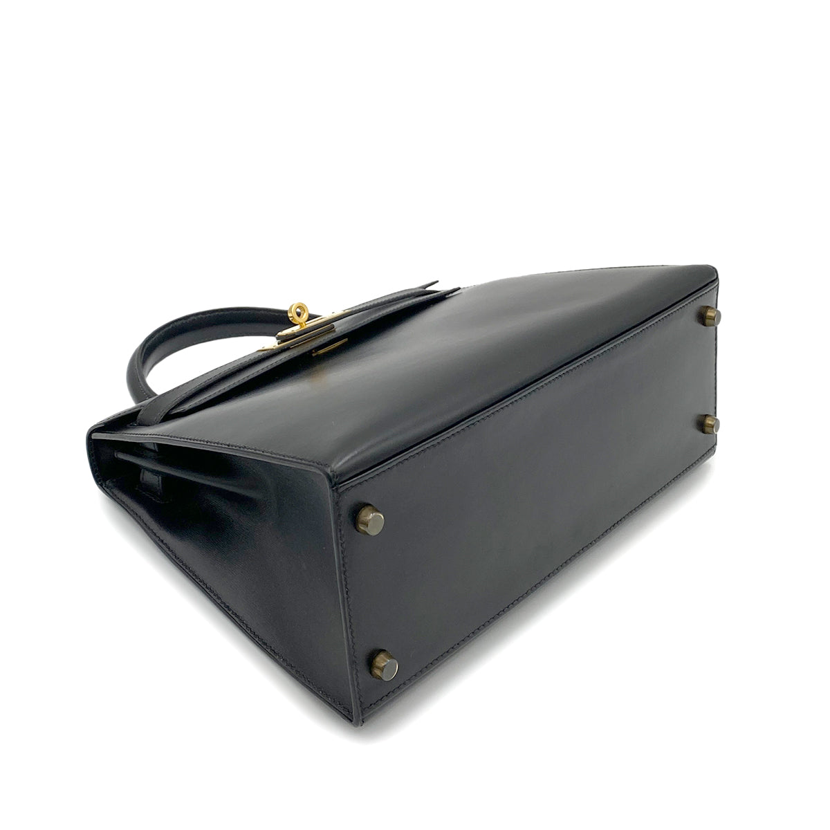 HERMES KELLY 28 SELLIER BLACK BOXCALF HAND SHOULDER BAG 〇U 90265329