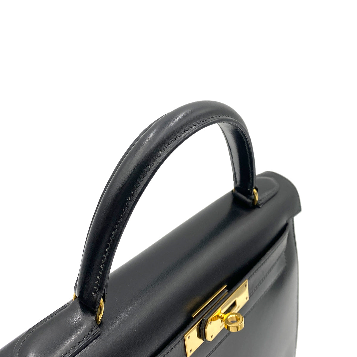 HERMES KELLY 28 SELLIER BLACK BOXCALF HAND SHOULDER BAG 〇U 90265329