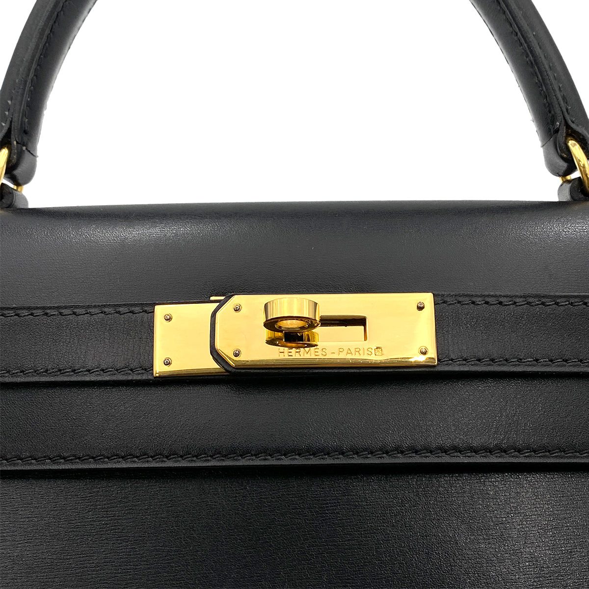 HERMES KELLY 28 SELLIER BLACK BOXCALF HAND SHOULDER BAG 〇U 90265329