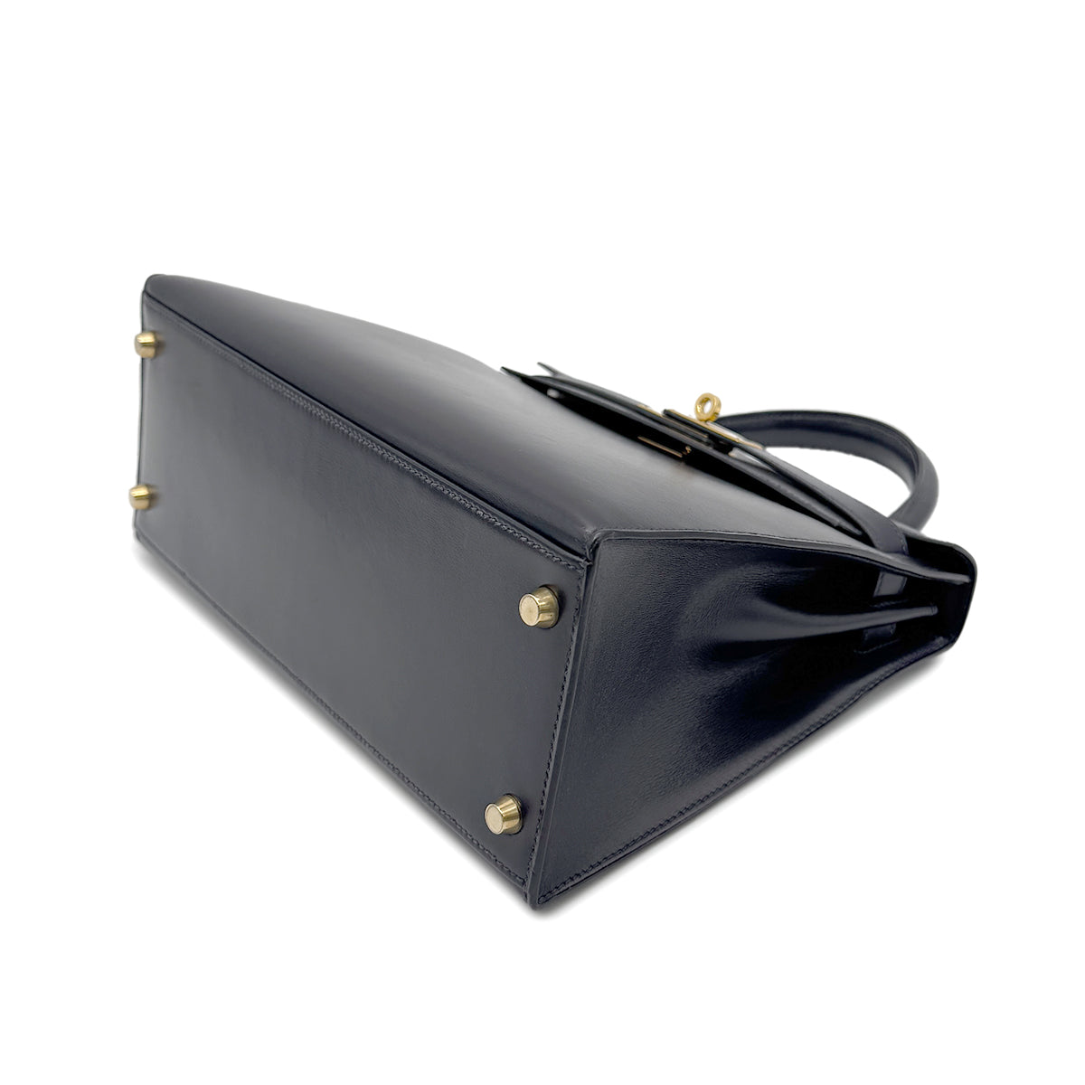 HERMES KELLY 28 SELLIER BLUE INDIGO BOX CALF HAND BAG □B GHW 90265331