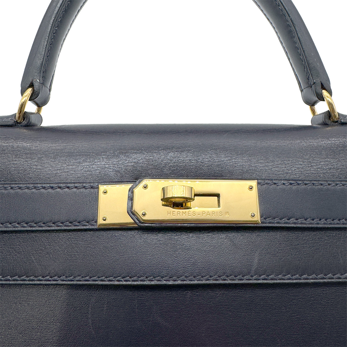 HERMES KELLY 28 SELLIER BLUE INDIGO BOX CALF HAND BAG □B GHW 90265331
