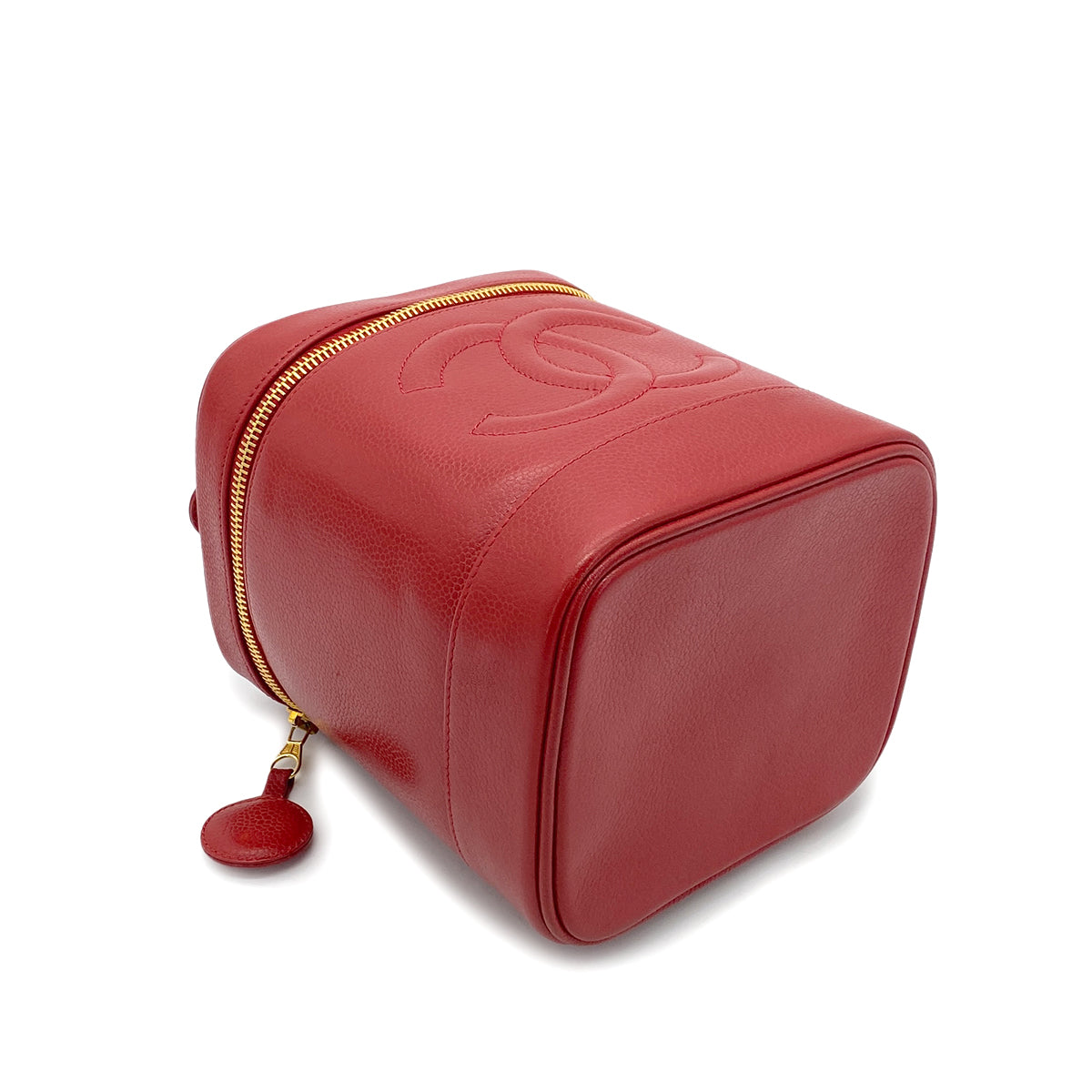 CHANEL VINTAGE VANITY HAND BAG RED CAVIAR SKIN 90265412