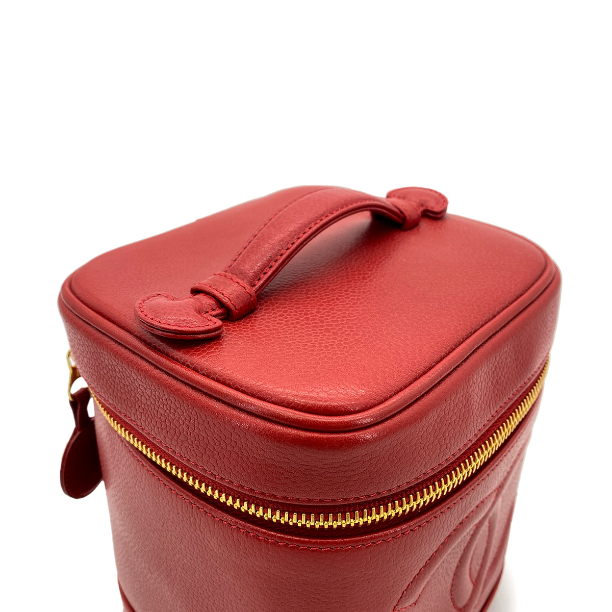 CHANEL VINTAGE VANITY HAND BAG RED CAVIAR SKIN 90265412