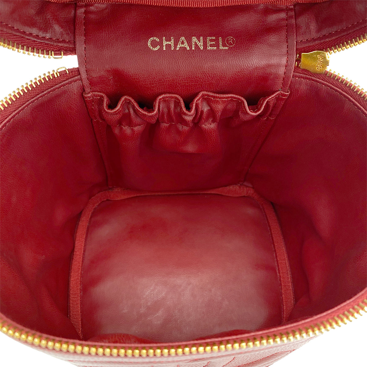 CHANEL VINTAGE VANITY HAND BAG RED CAVIAR SKIN 90265412