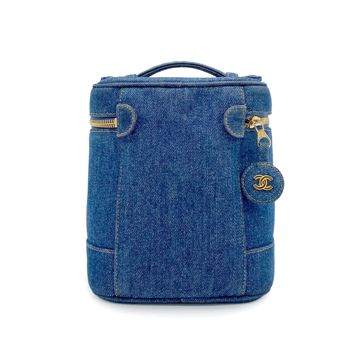 CHANEL VINTAGE VANITY HAND BAG BLUE DENIM 90265413