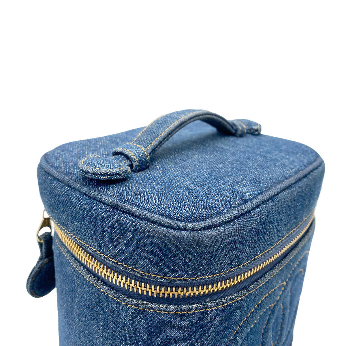 CHANEL VINTAGE VANITY HAND BAG BLUE DENIM 90265413