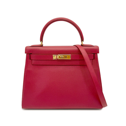 HERMES KELLY 28 RETOURNE ROUGE VIF COUCHEVEL HAND SHOULDER BAG 〇Z GHW 90265592