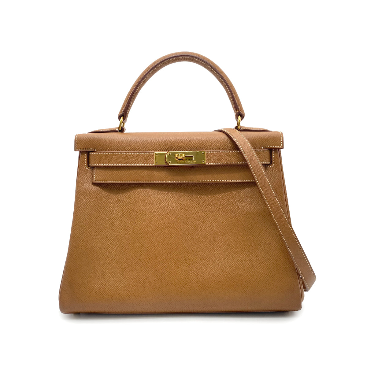 HERMES KELLY 28 RETOURNE GOLD COUCHVEL HAND SHOULDER BAG 〇Y GHW 90265593
