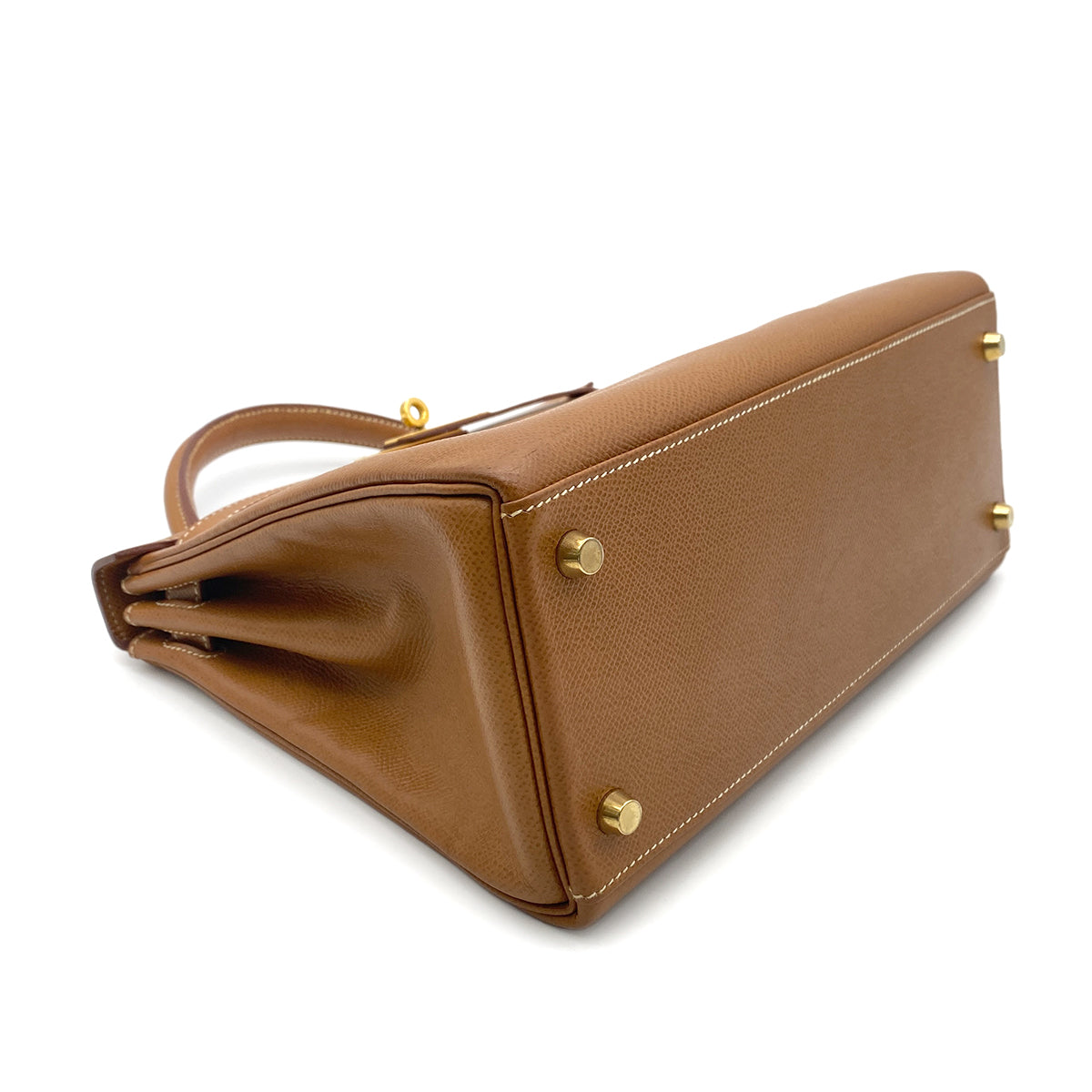 HERMES KELLY 28 RETOURNE GOLD COUCHVEL HAND SHOULDER BAG 〇Y GHW 90265593