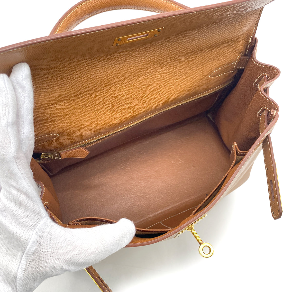 HERMES KELLY 28 RETOURNE GOLD COUCHVEL HAND SHOULDER BAG 〇Y GHW 90265593