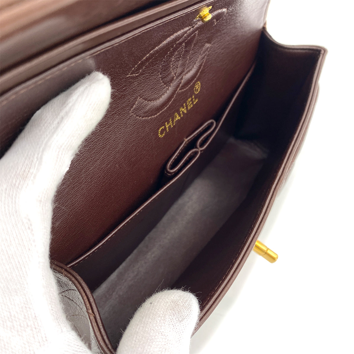 CHANEL VINTAGE CLASSIC FLAP SMALL CHAIN SHOULDER BAG BROWN LAMB SKIN 90265598