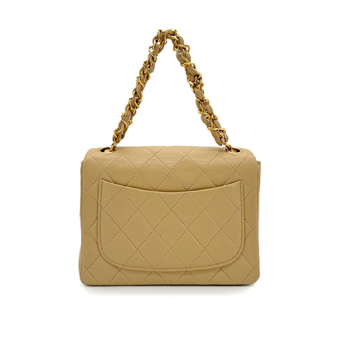CHANEL VINTAGE MINI SQUARE 17 CHAIN HAND BAG BEIGE LAMB SKIN 90265880 - PURPOSE