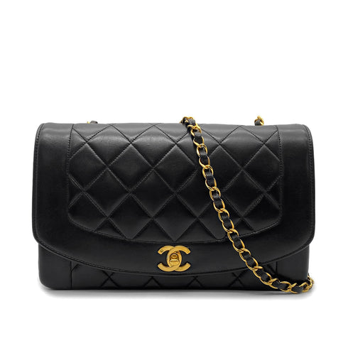 CHANEL VINTAGE DIANA MEDIUM CHAIN SHOULDER BAG BLACK LAMB SKIN 90265886 - PURPOSE