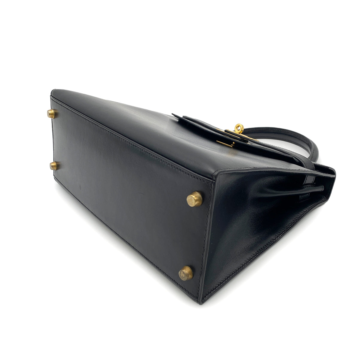 HERMES KELLY 28 SELLIER BLACK BOXCALF HAND SHOULDER BAG □A GHW 90265892