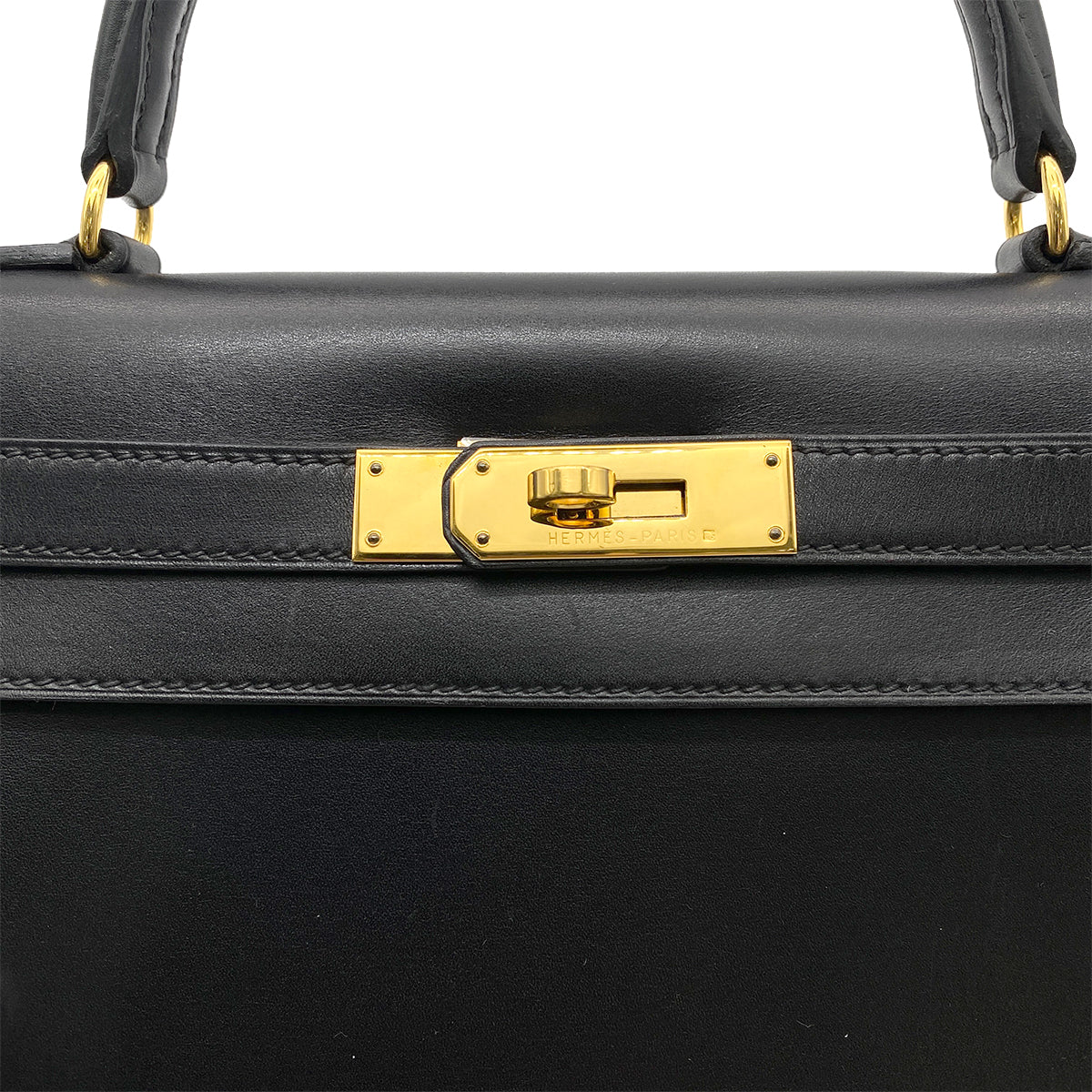 HERMES KELLY 28 SELLIER BLACK BOXCALF HAND SHOULDER BAG □A GHW 90265892
