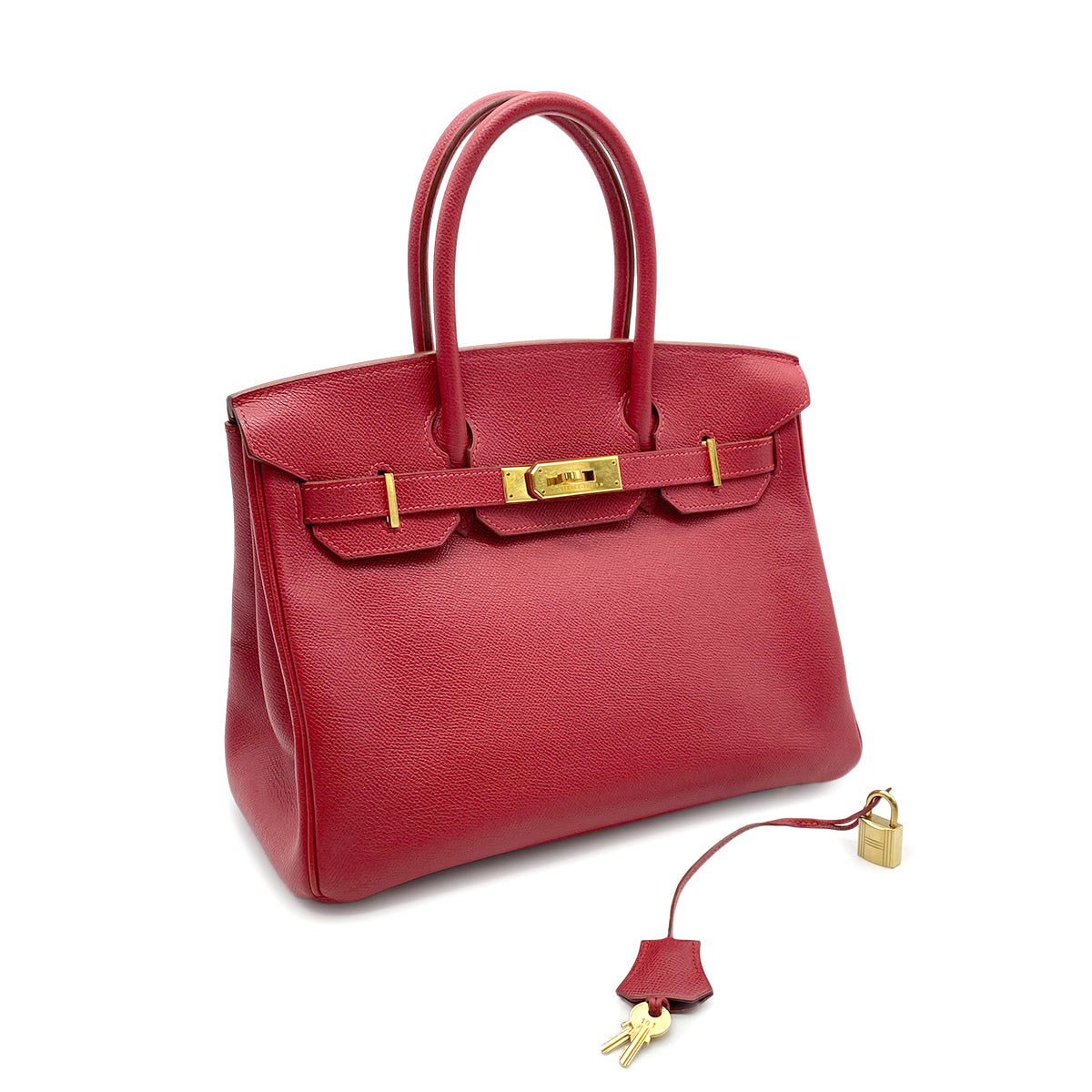 HERMES BIRKIN 30 ROUGE VIF COUCHEVEL HAND BAG □E GHW 90265897