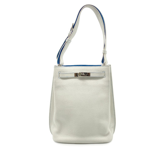 HERMES SO KELLY 22 WHITE MYKONOS TAURILLON CLEMENCE SHOULDER BAG □P SHW 90265898