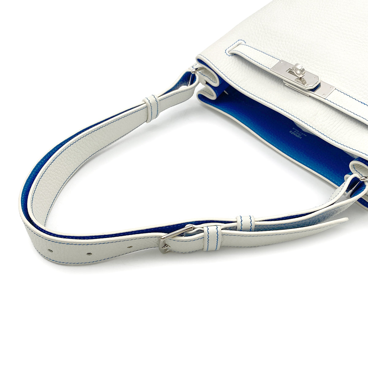 HERMES SO KELLY 22 WHITE MYKONOS TAURILLON CLEMENCE SHOULDER BAG □P SHW 90265898