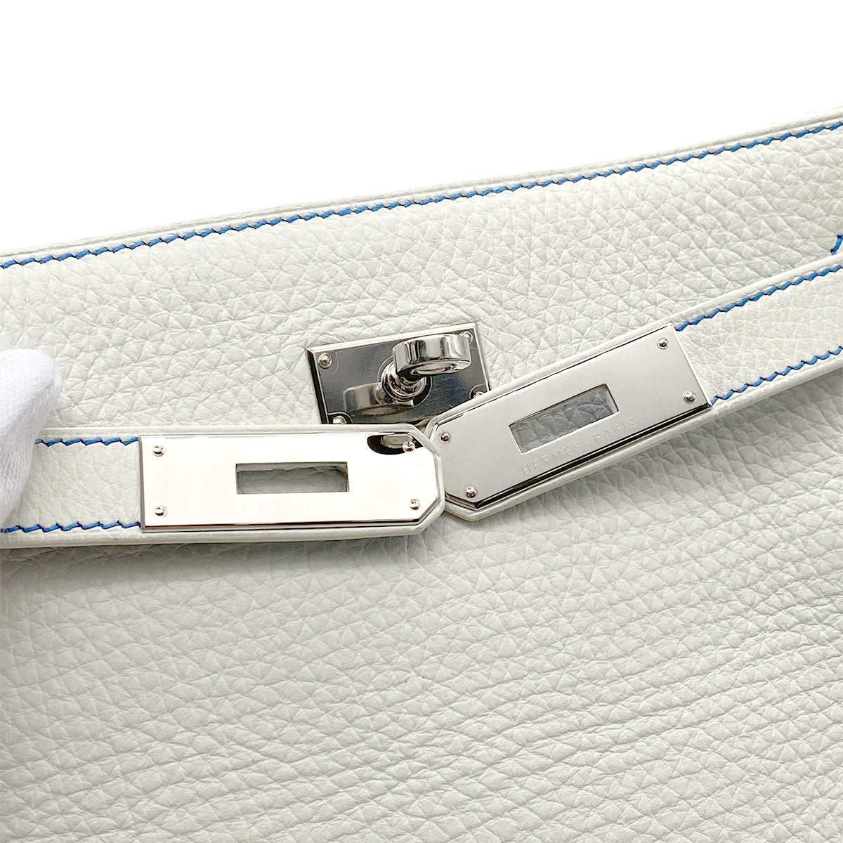 HERMES SO KELLY 22 WHITE MYKONOS TAURILLON CLEMENCE SHOULDER BAG □P SHW 90265898