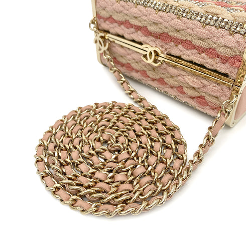 CHANEL MINAUDIERE CHAIN SHOULDER BAG PINK KNIT LEATHER RHINESTONE 90265911 - PURPOSE