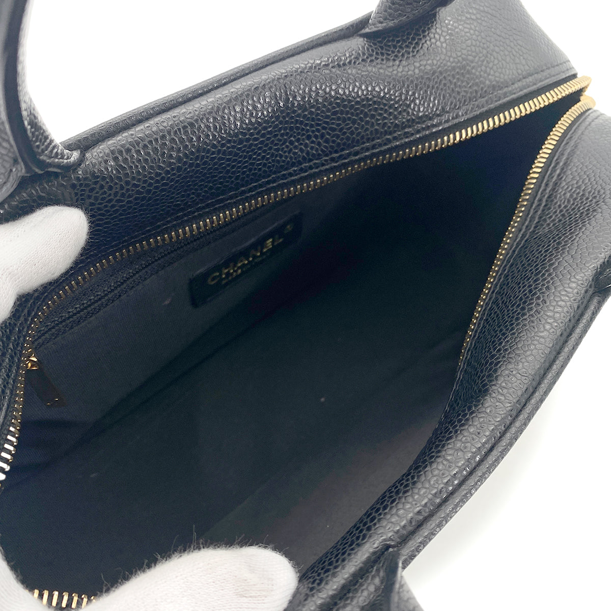 CHANEL VINTAGE MINI BOSTON HAND BAG BLACK CAVIAR SKIN 90265914