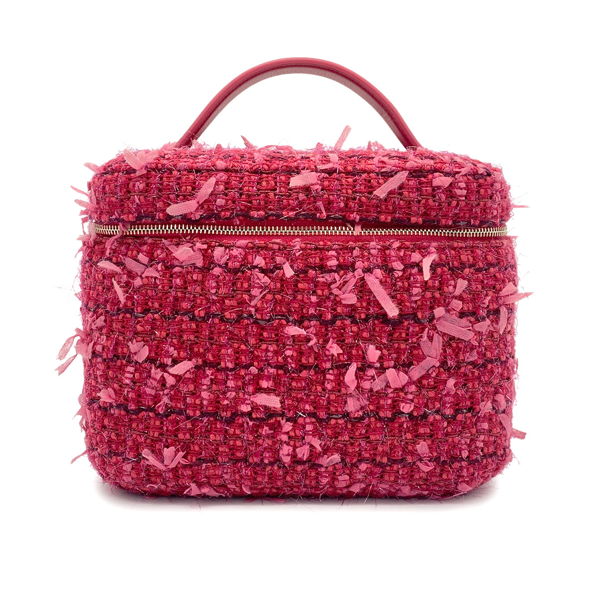 CHANEL VANITY HAND BAG RED TWEED LEATHER 90265917