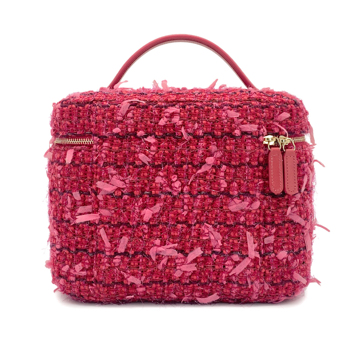 CHANEL VANITY HAND BAG RED TWEED LEATHER 90265917