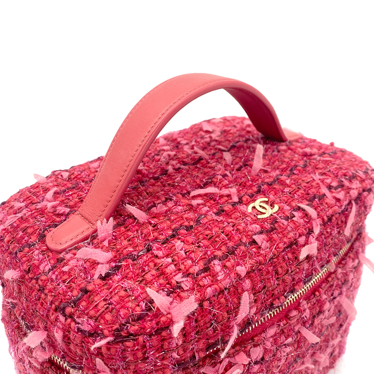CHANEL VANITY HAND BAG RED TWEED LEATHER 90265917