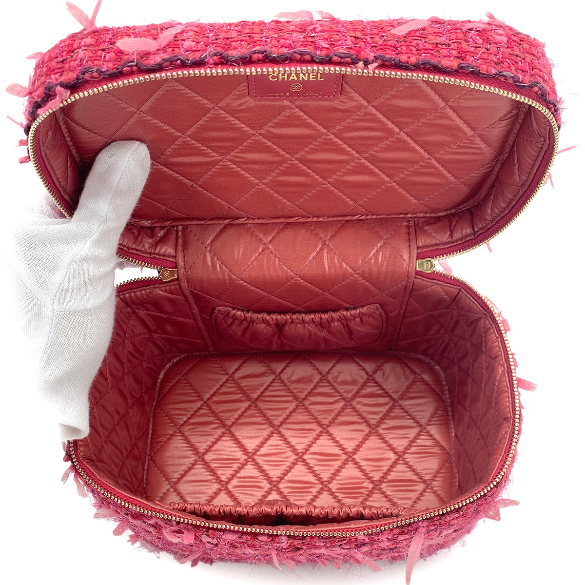 CHANEL VANITY HAND BAG RED TWEED LEATHER 90265917