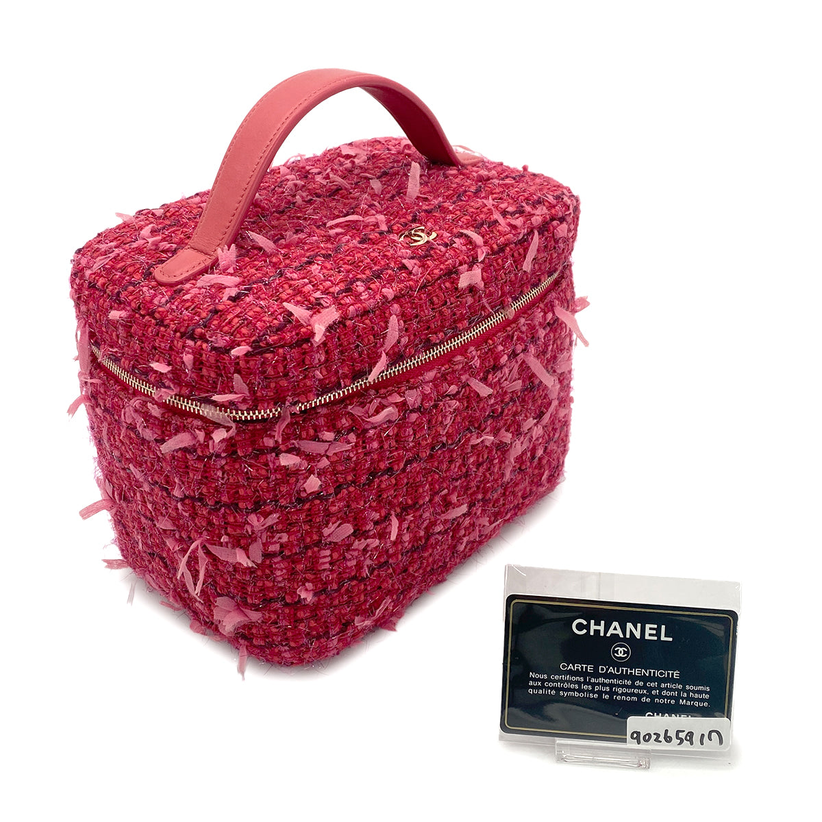 CHANEL VANITY HAND BAG RED TWEED LEATHER 90265917