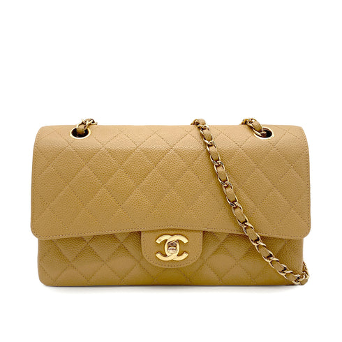 CHANEL VINTAGE CLASSIC FLAP MEDIUM CHAIN SHOULDER BAG BEIGE CAVIAR SKIN 90265918 - PURPOSE